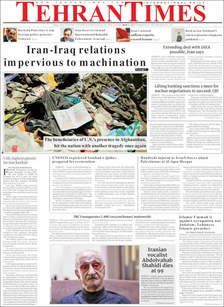 Portada de TehranTimes (Ir&aacute;n)