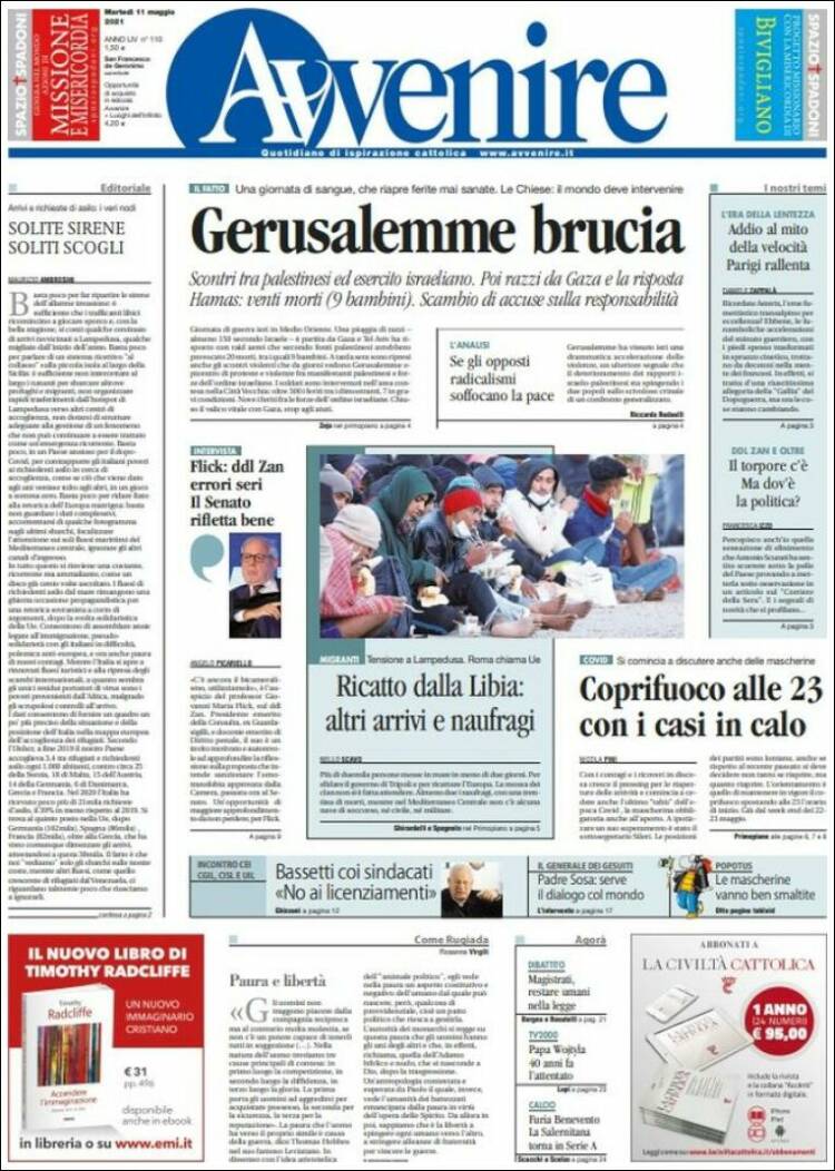 Portada de Avvenire (Italia)