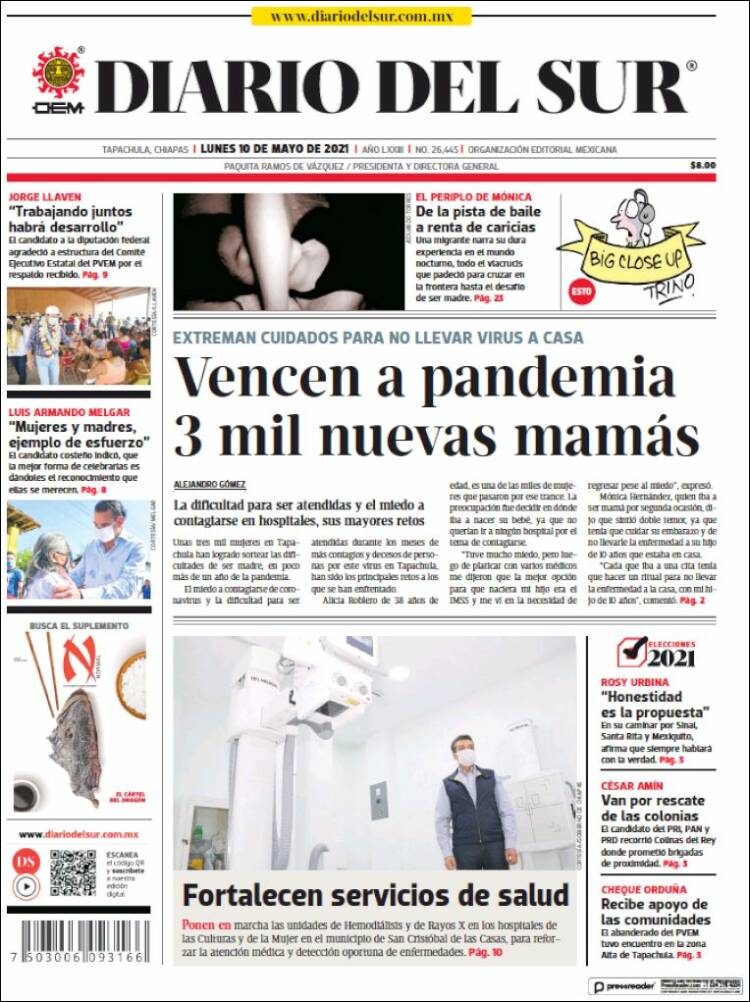 Portada de El Diario del Sur (México)