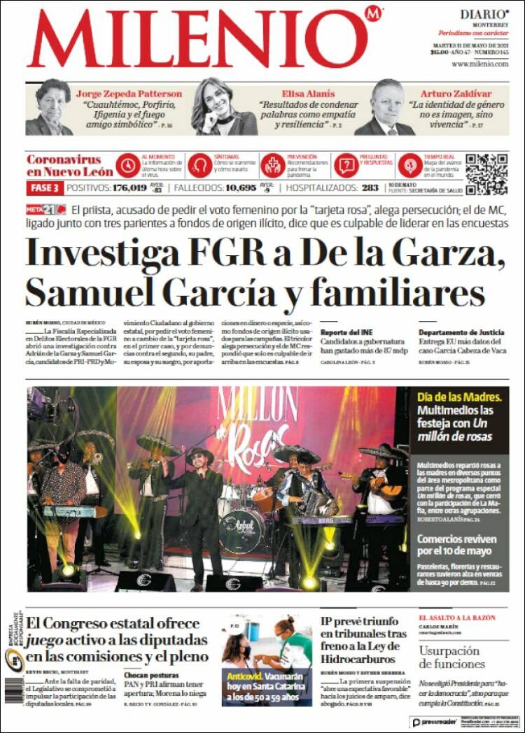 Portada de Milenio de Monterrey (México)