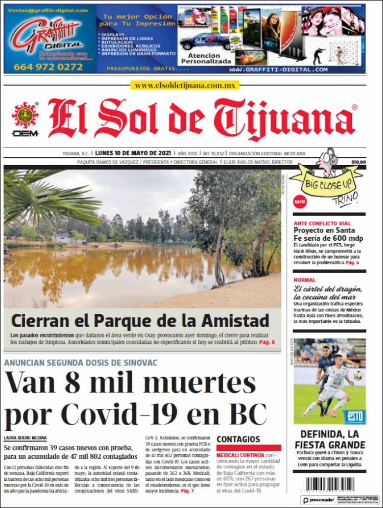 Portada de El Sol de Tijuana (México)