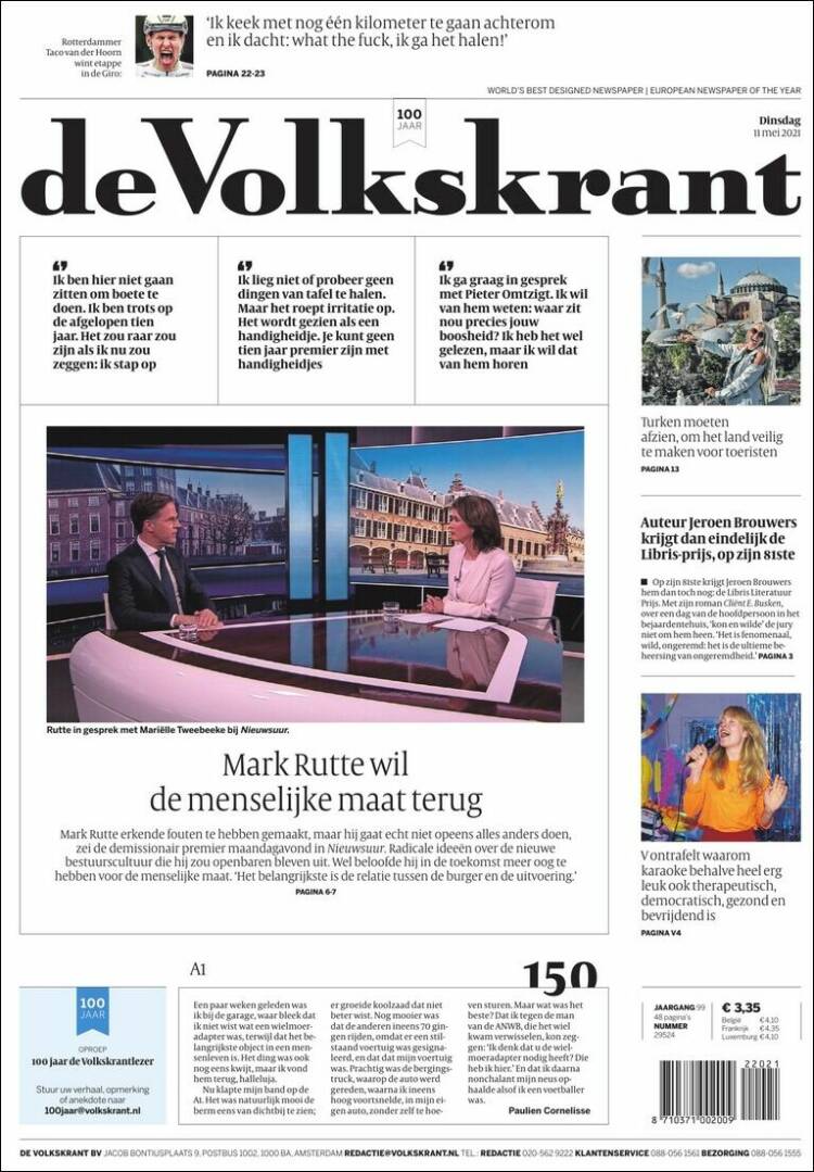 Portada de De Volkskrant (Pa&iacute;ses Bajos)