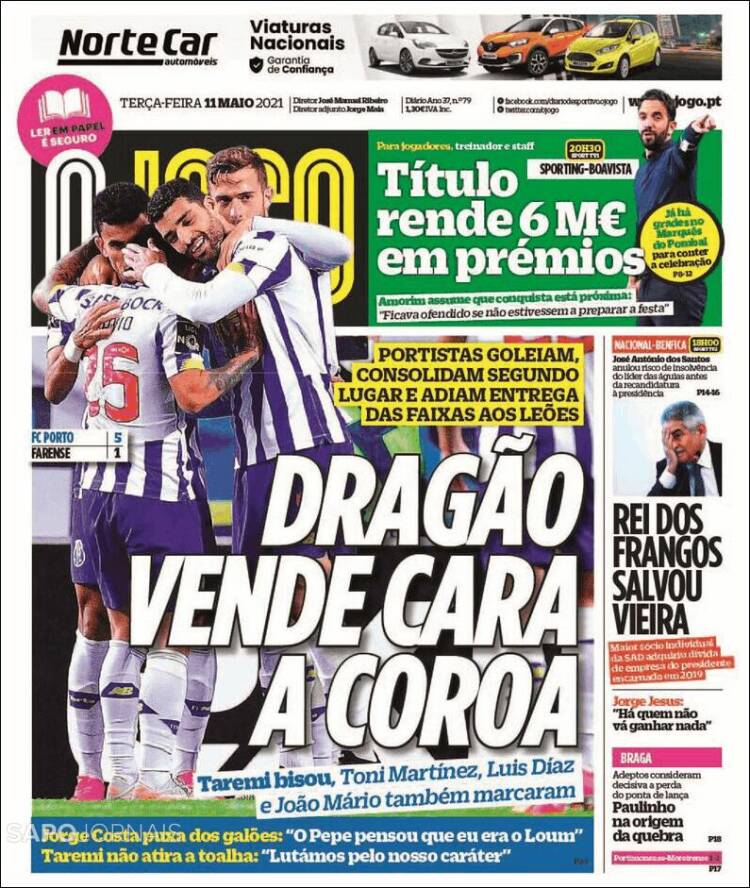 Portada de O Jogo (Portugal)