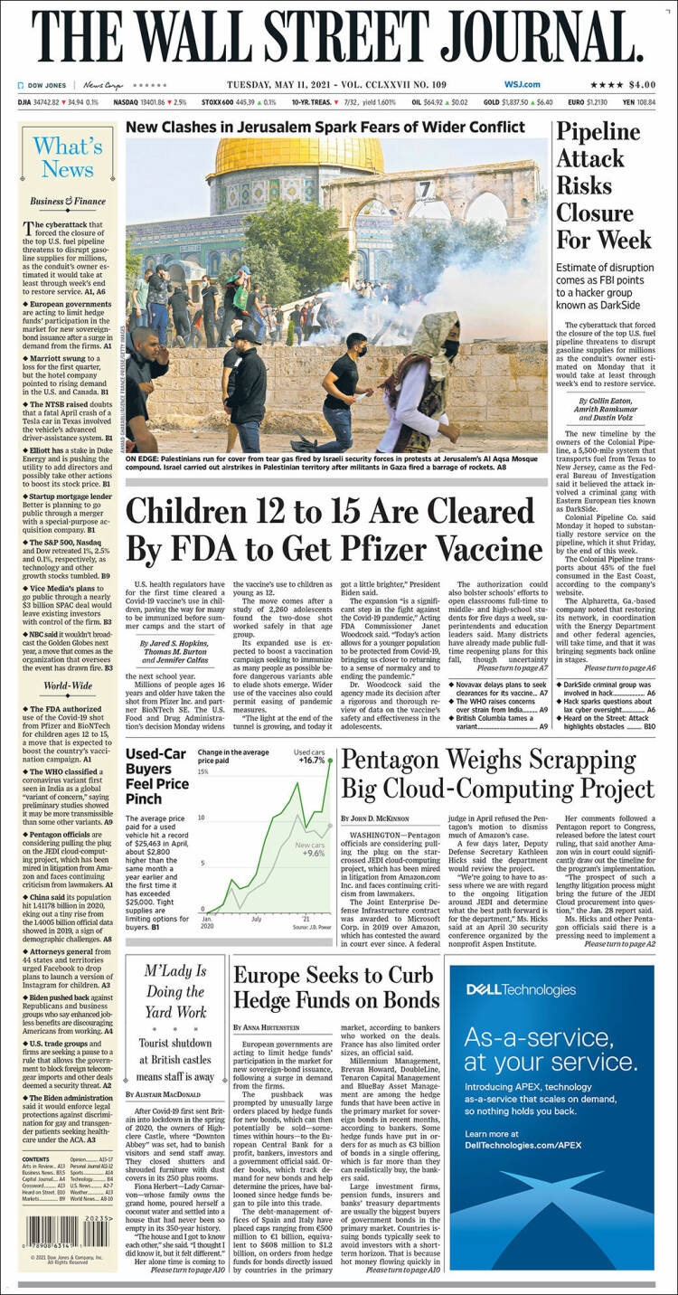 Portada de Wall Street Journal (USA)