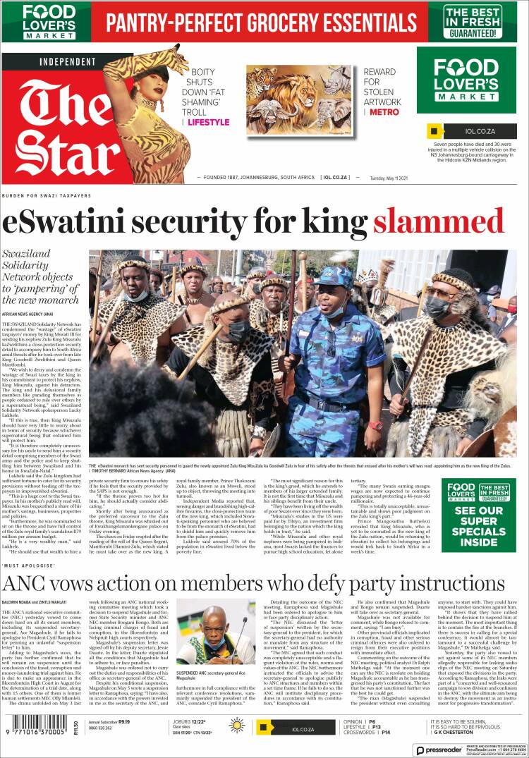 Portada de The Star (Sud&aacute;frica)