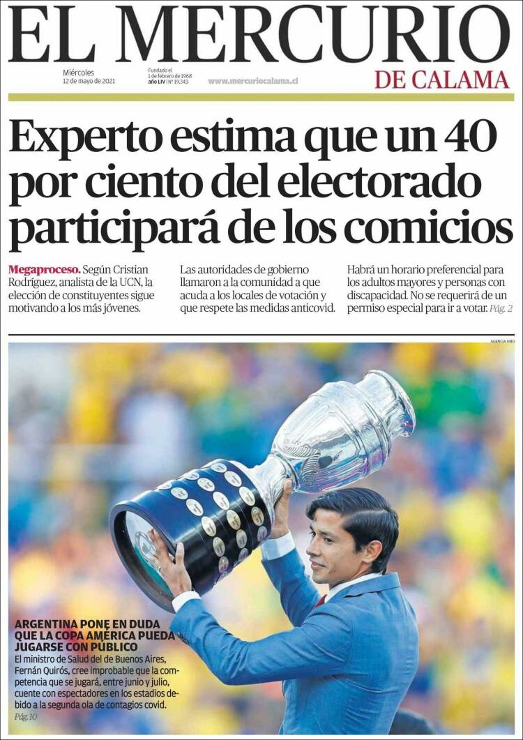 Portada de El Mercurio - Calama (Chile)