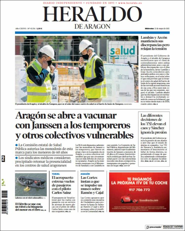 Portada de Heraldo de Aragón (España)