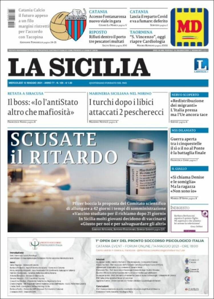 Portada de La Sicilia (Italia)