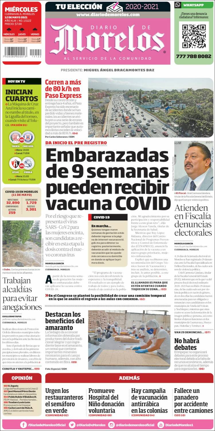 Portada de Diario de Morelos (M&eacute;xico)