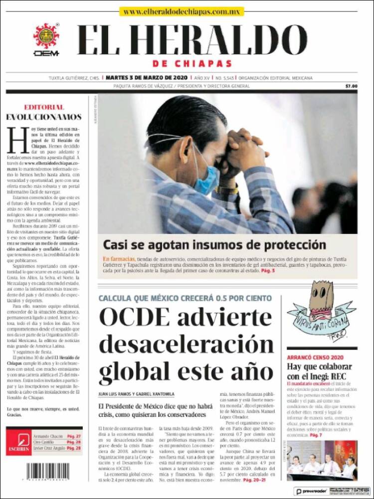 Portada de El Heraldo de Chiapas (M&eacute;xico)