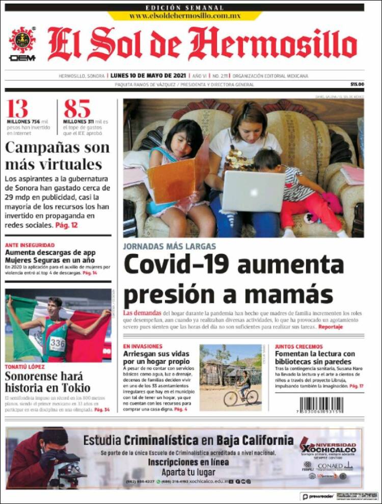 Portada de El Sol de Hermosillo (M&eacute;xico)