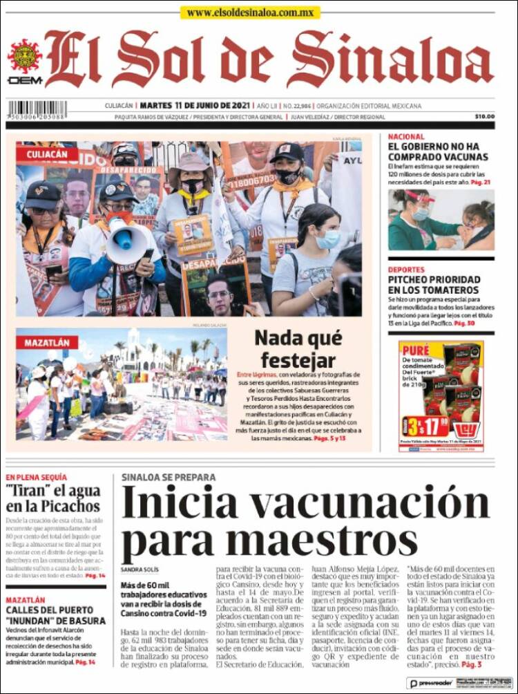 Portada de El Sol de Sinaloa (M&eacute;xico)