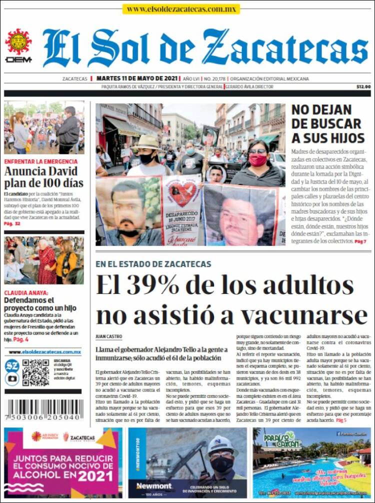 Portada de El Sol de Zacatecas (M&eacute;xico)