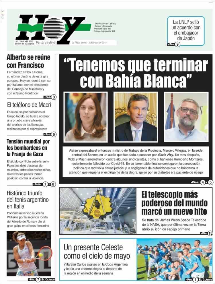 Portada de Diario Hoy (Argentina)
