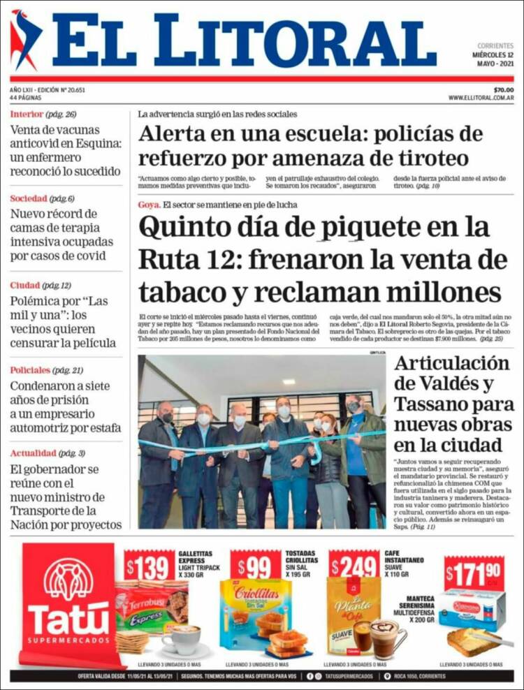 Portada de El Litoral Corrientes (Argentina)