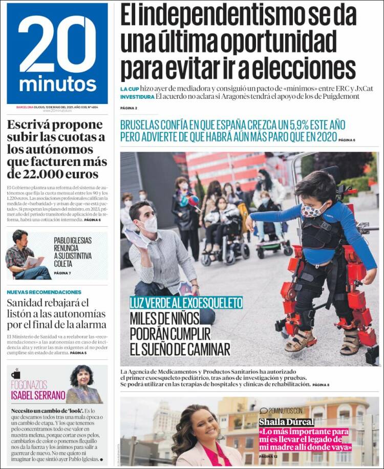 Portada de 20 Minutos - Barcelona (España)