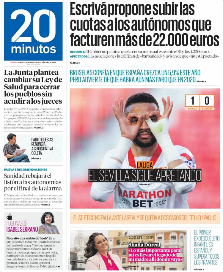 Portada de 20 Minutos - Sevilla (España)