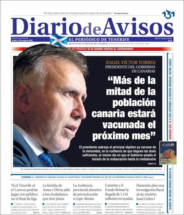 Portada de Diarios de Avisos (España)