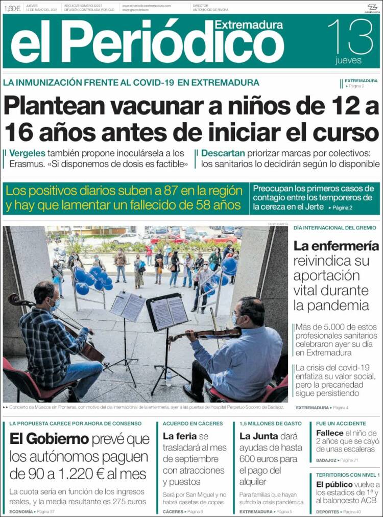 Portada de El Periódico de Extremadura (España)