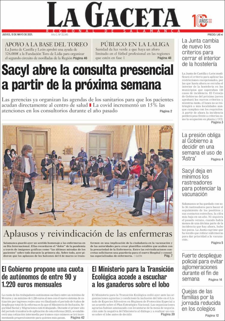 Portada de La Gaceta de Salamanca (España)