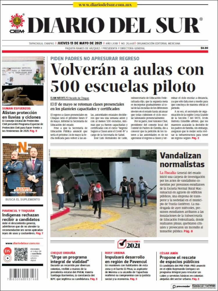 Portada de El Diario del Sur (México)