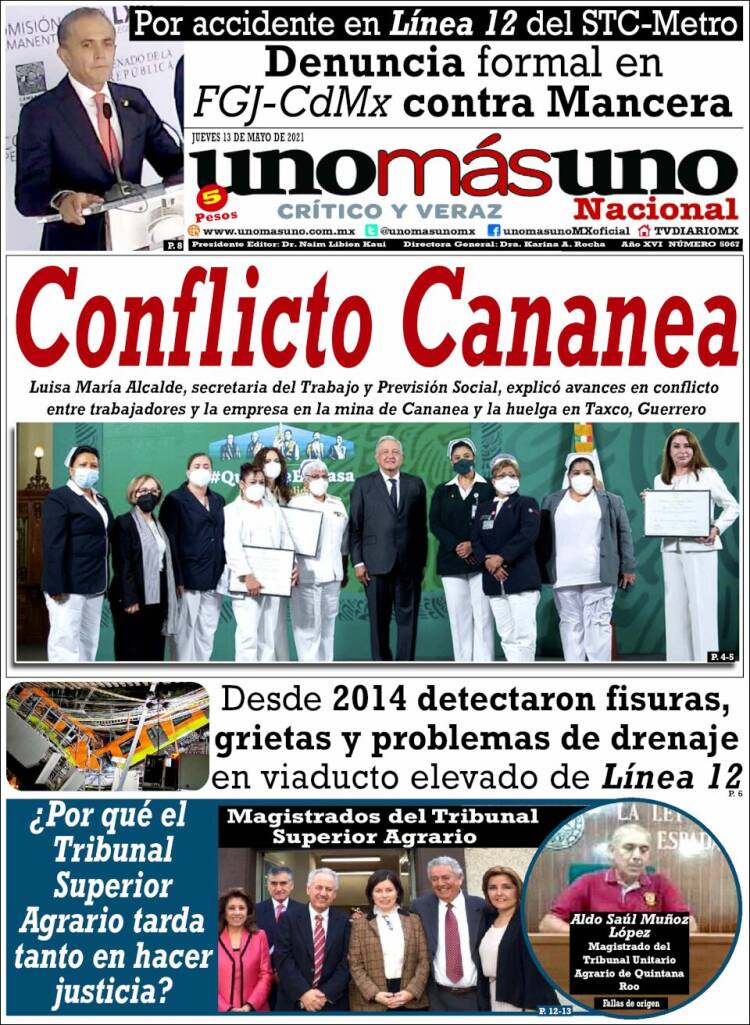 Portada de unomásuno (México)