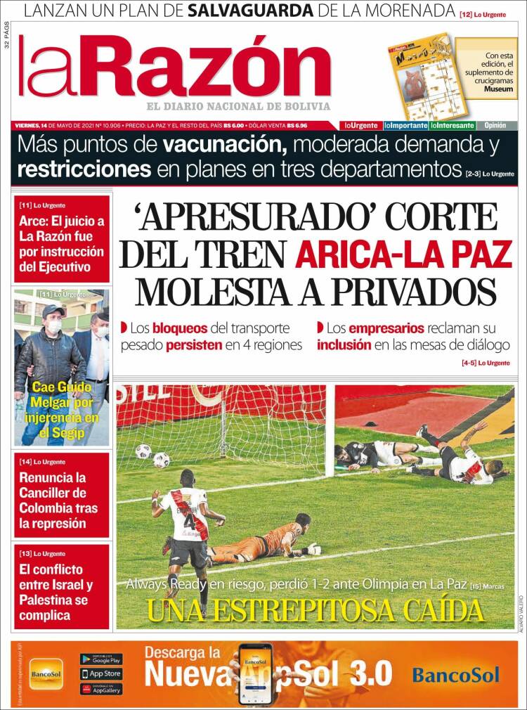 Portada de La Razón (Bolivia)