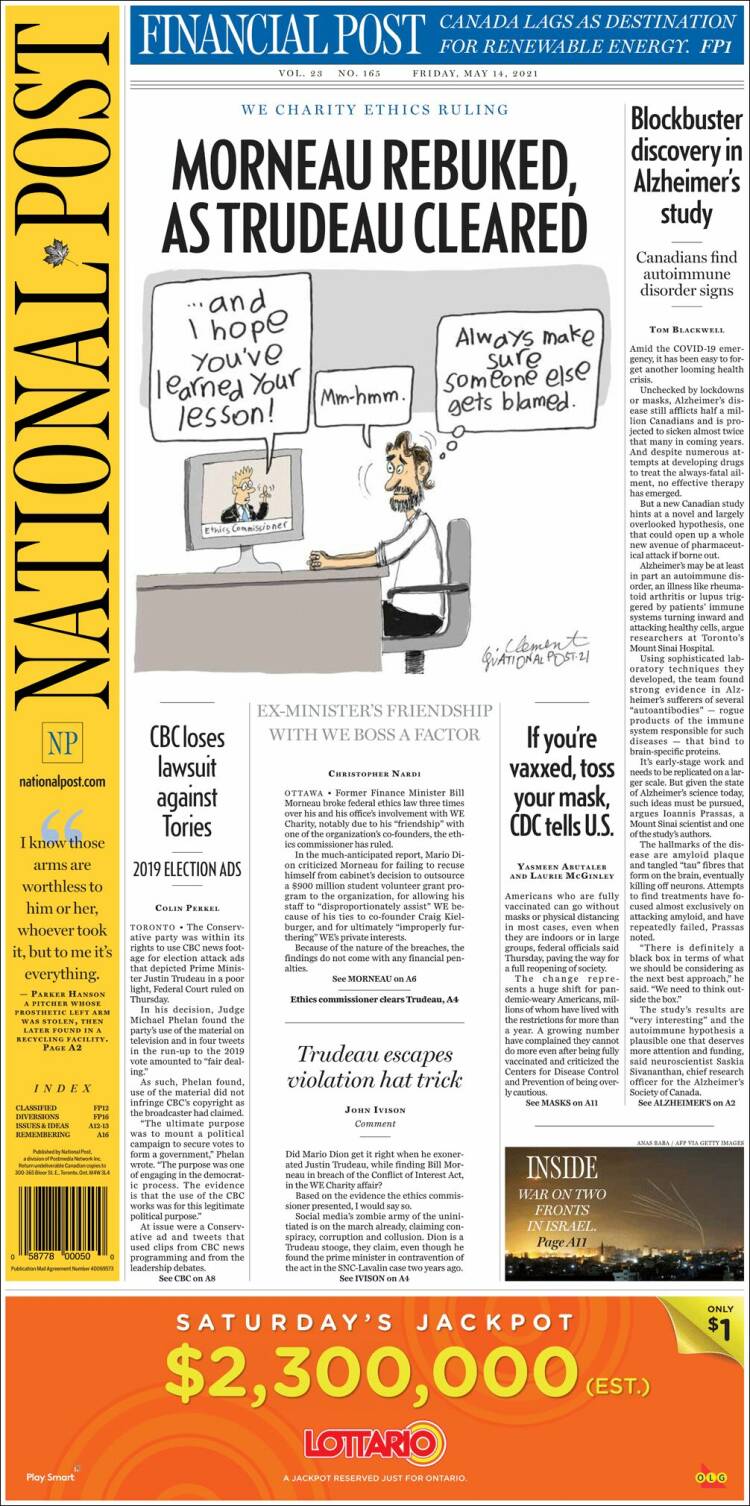 Portada de The National Post (Canada)