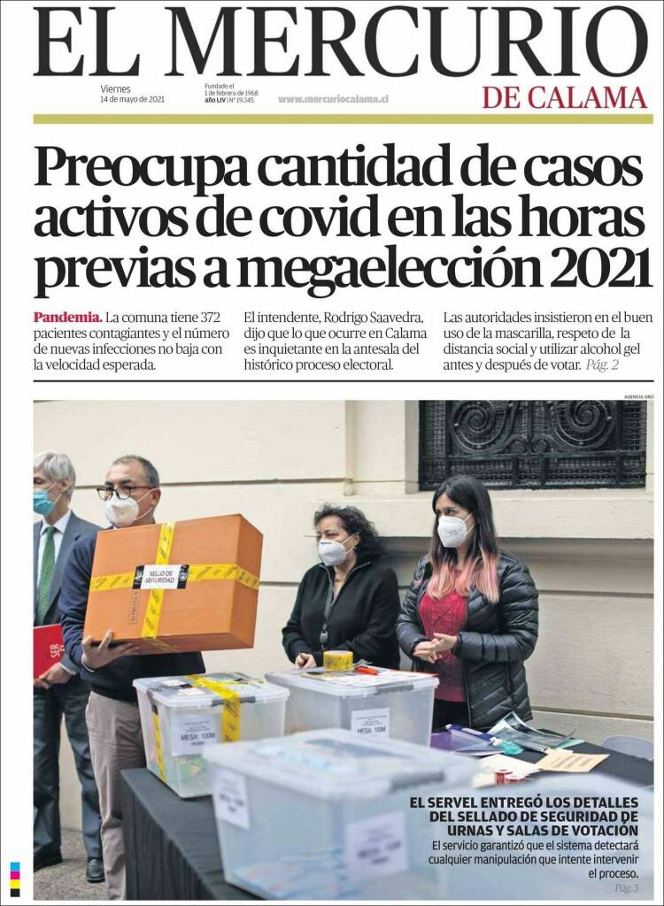 Portada de El Mercurio - Calama (Chile)