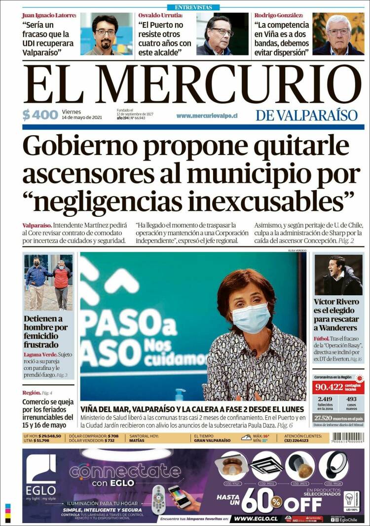 Portada de Mercurio de Valparaiso (Chile)