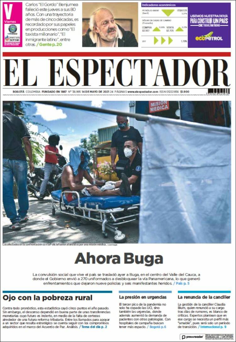 Portada de El Espectador (Colombia)