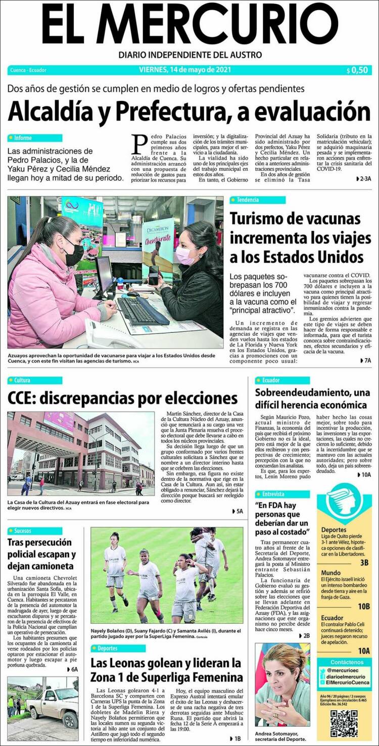 Portada de Diario El Mercurio (Ecuador)