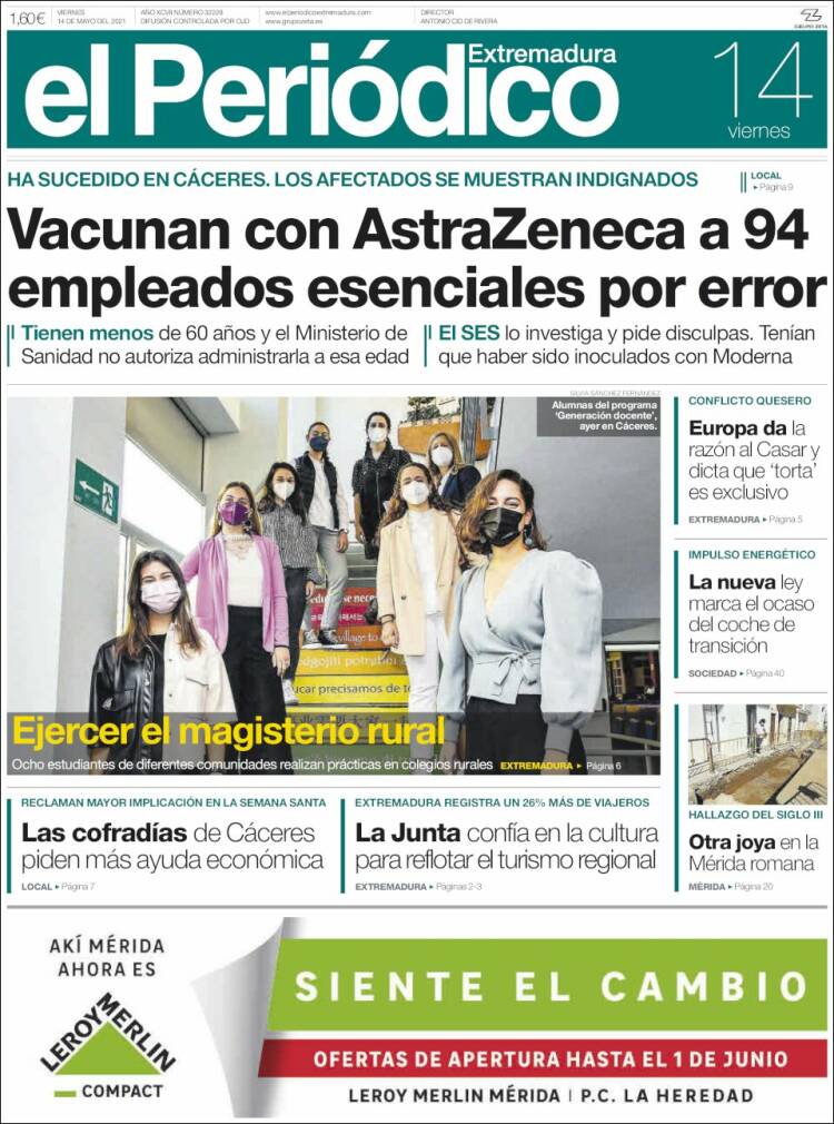 Portada de El Periódico de Extremadura (España)