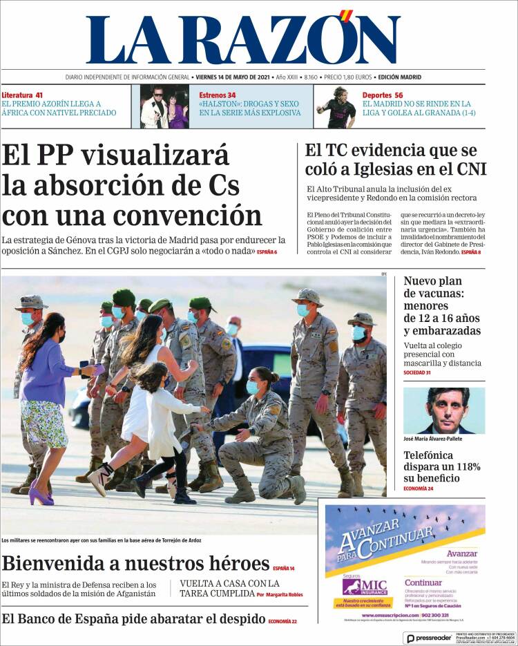 Portada de La Razón (España)