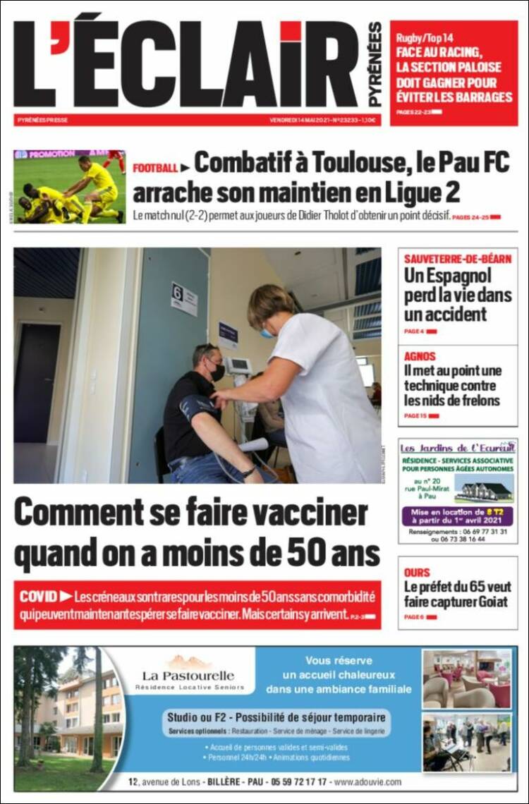 Portada de L'Eclair des Pyrénées (Francia)