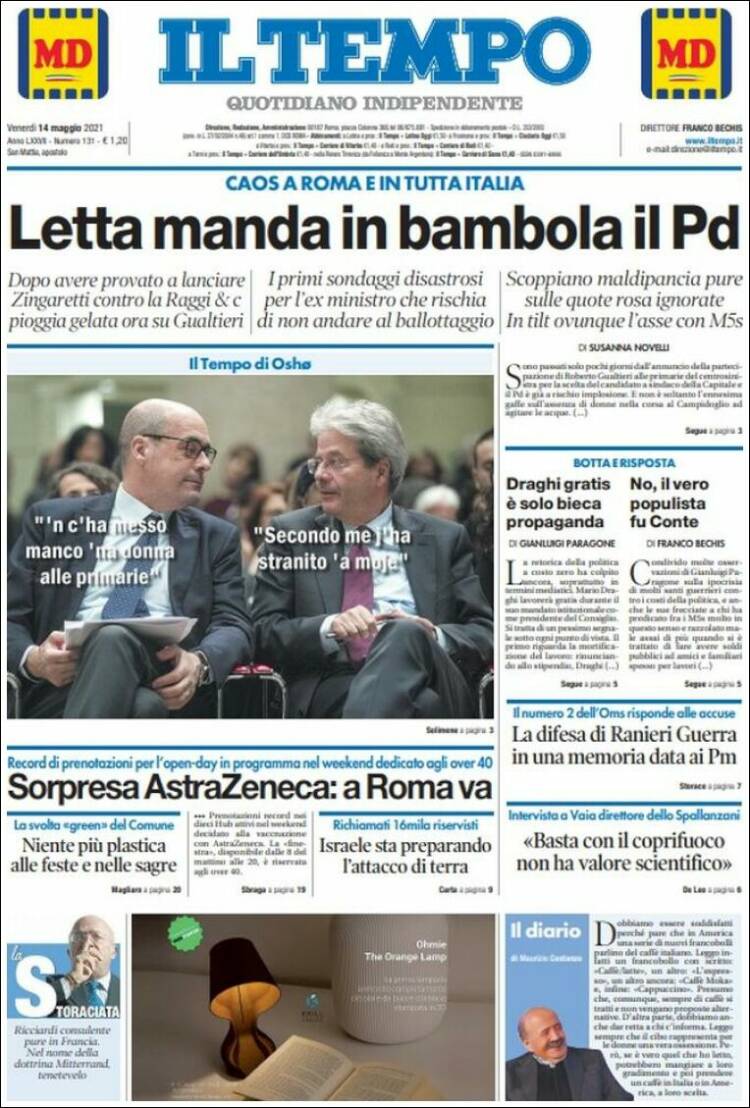 Portada de Il Tempo (Italia)