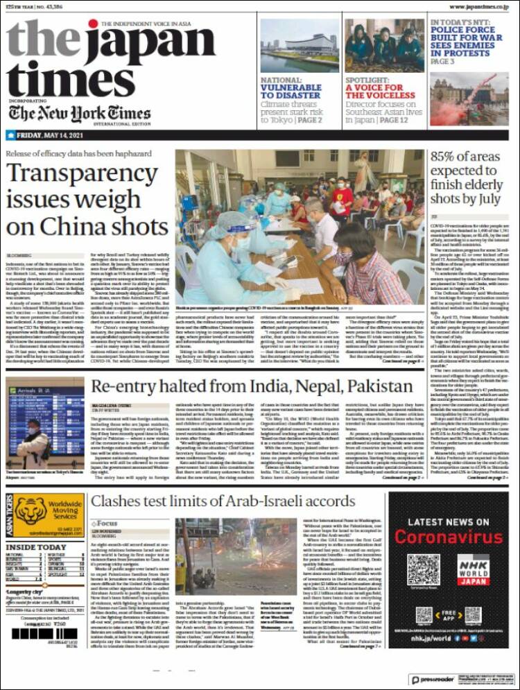 Portada de The Japan Times (Jap&oacute;n)