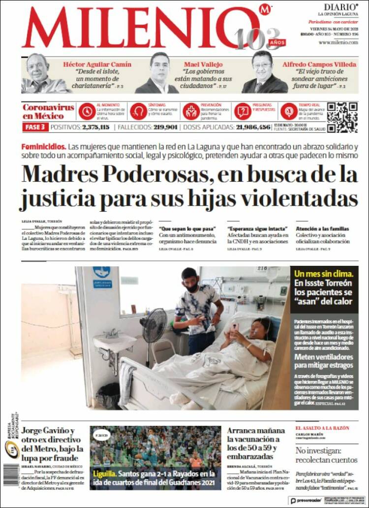 Portada de Milenio - Laguna (M&eacute;xico)