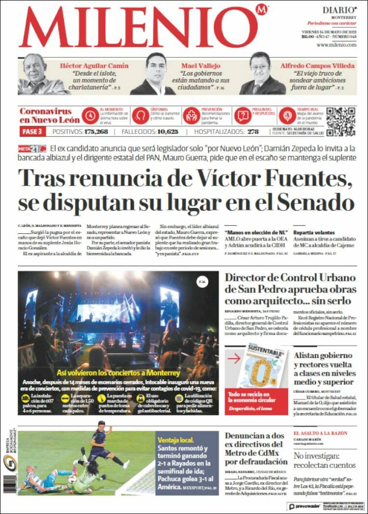Portada de Milenio de Monterrey (M&eacute;xico)