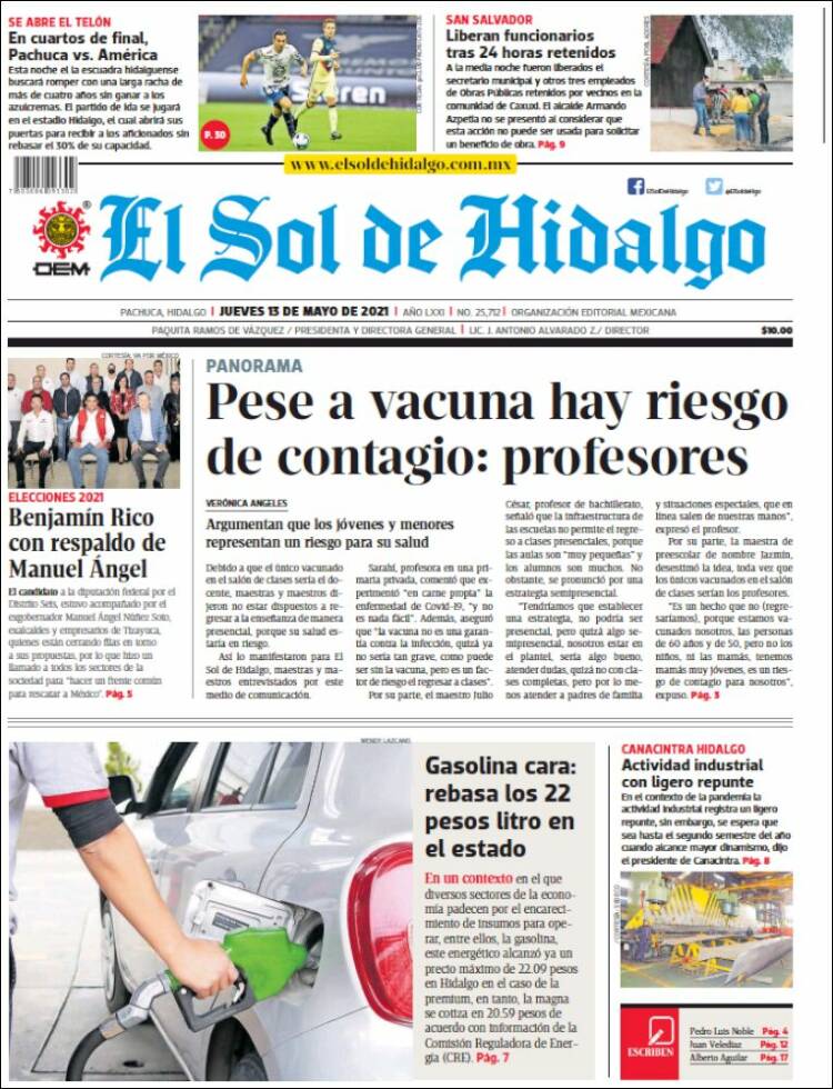 Portada de El Sol de Hidalgo (M&eacute;xico)
