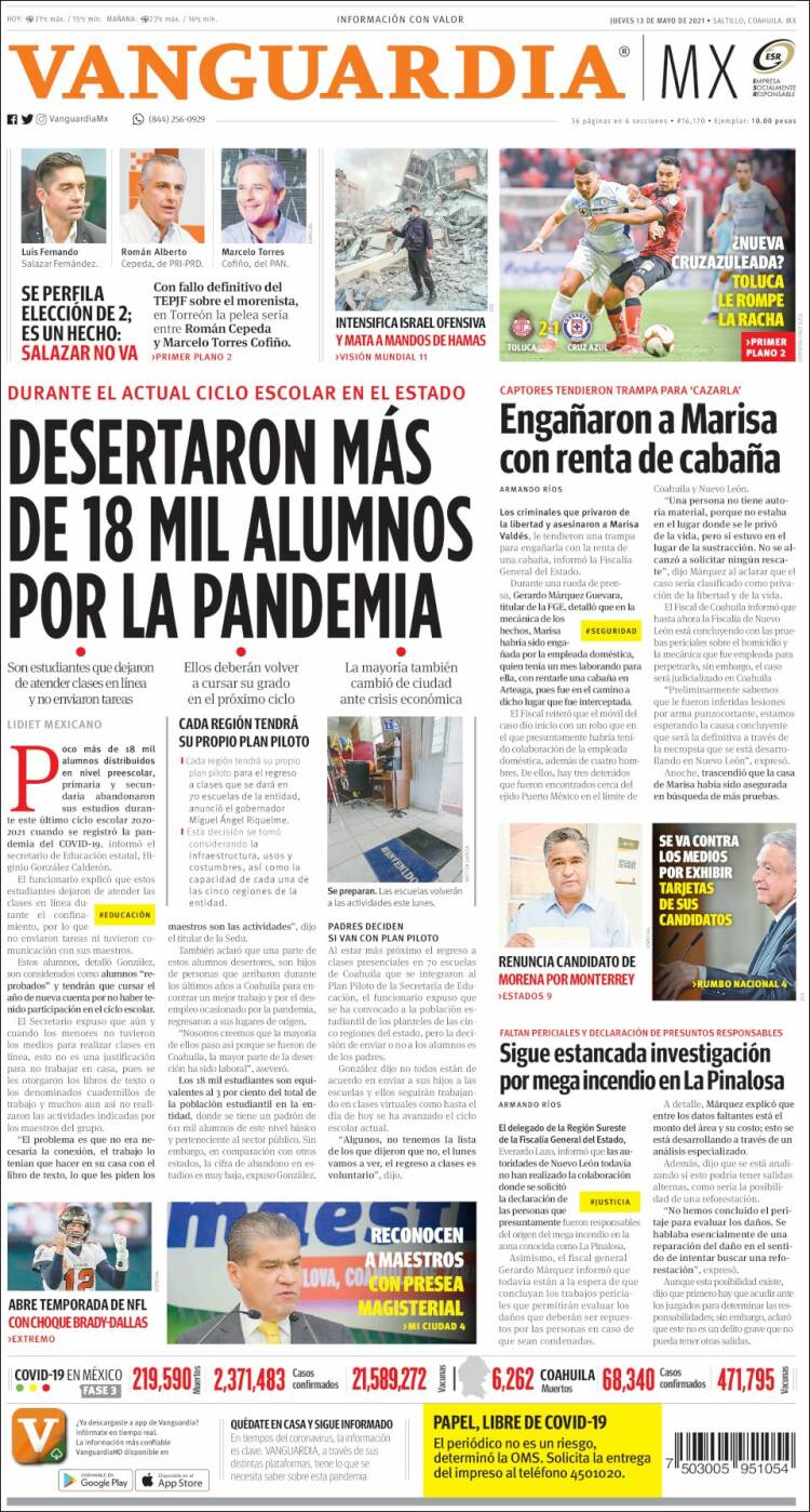 Portada de Vanguardia (Mexique)