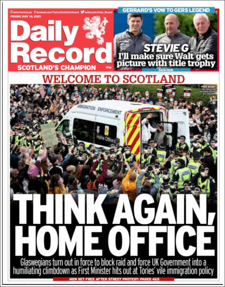 Portada de Daily Record (Reino Unido)