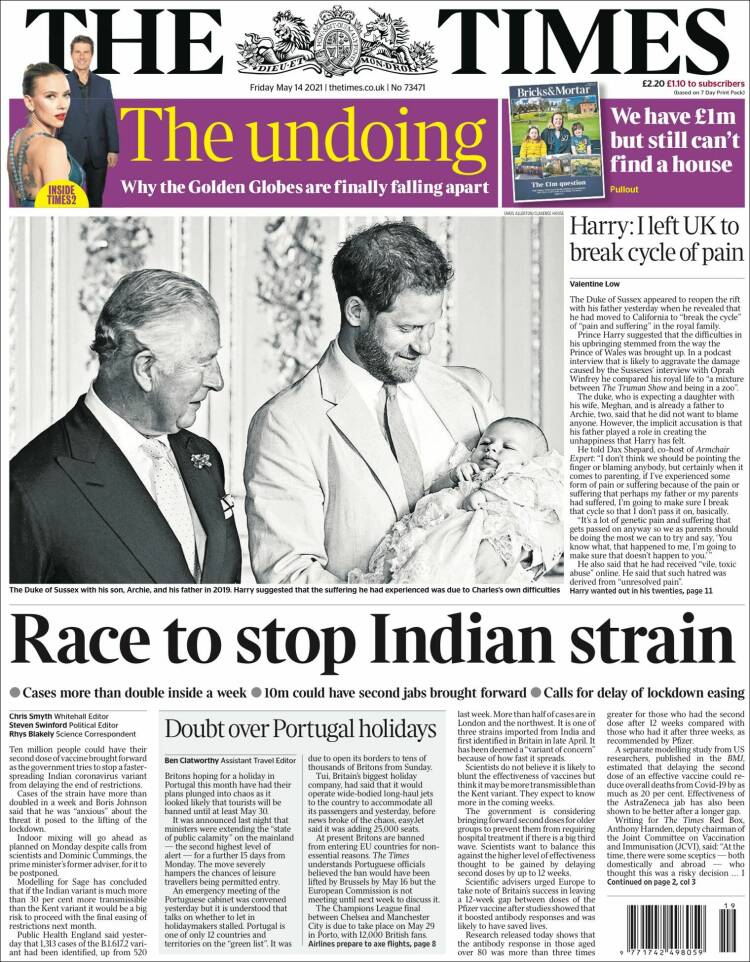 Portada de The Times (Reino Unido)