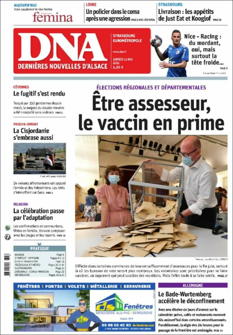 Portada de Les Dernières Nouvelles d'Alsace (Francia)