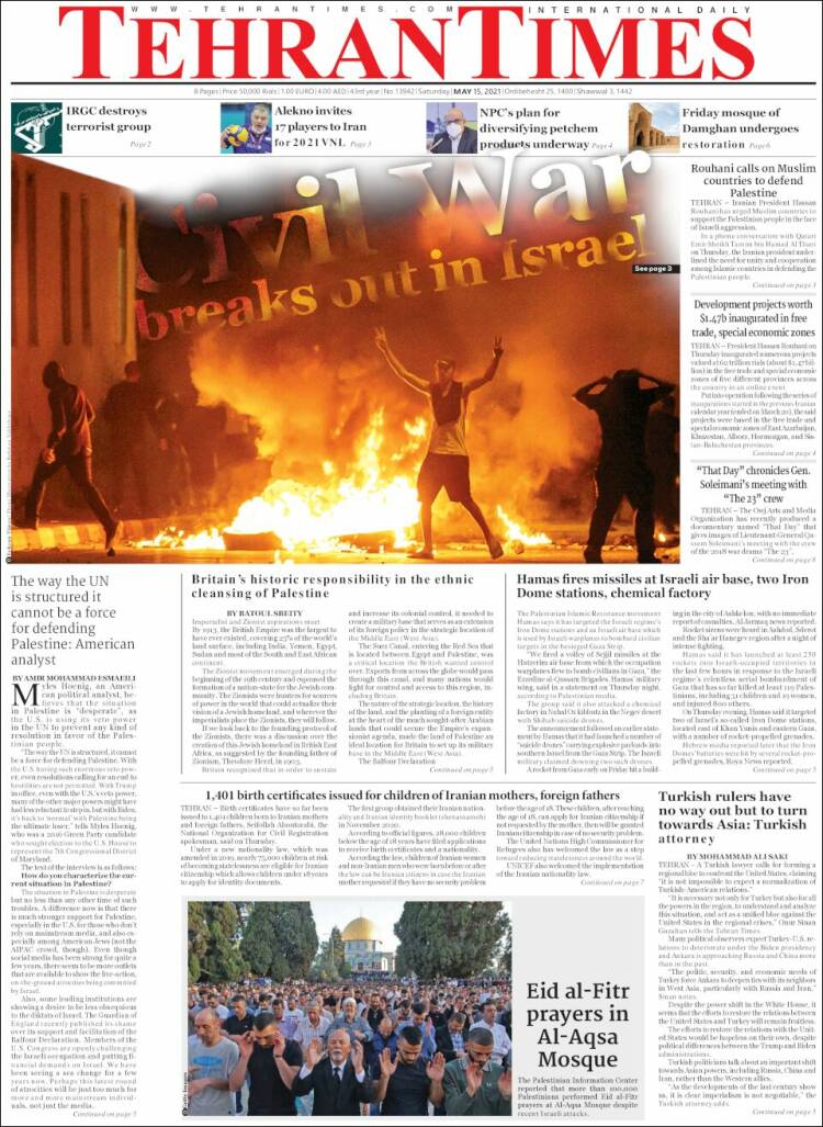 Portada de TehranTimes (Irán)