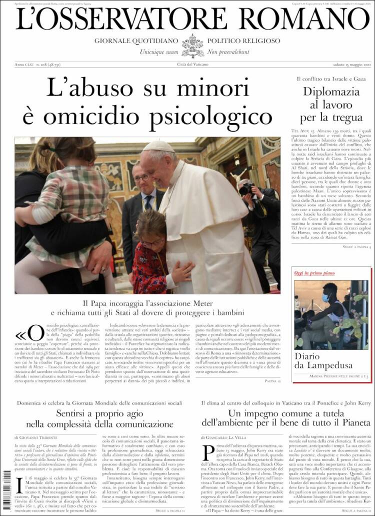 Portada de L'Osservatore Romano (Italia)