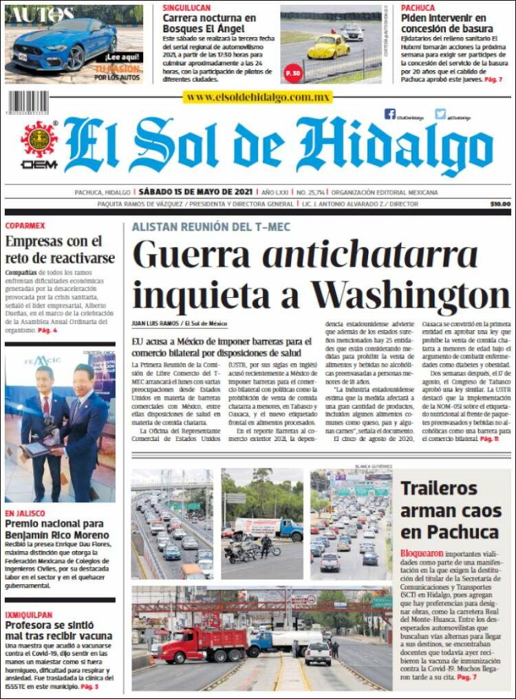 Portada de El Sol de Hidalgo (México)