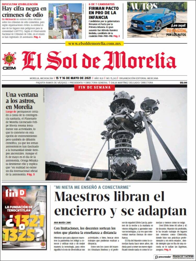 Portada de El Sol de Morelia (México)