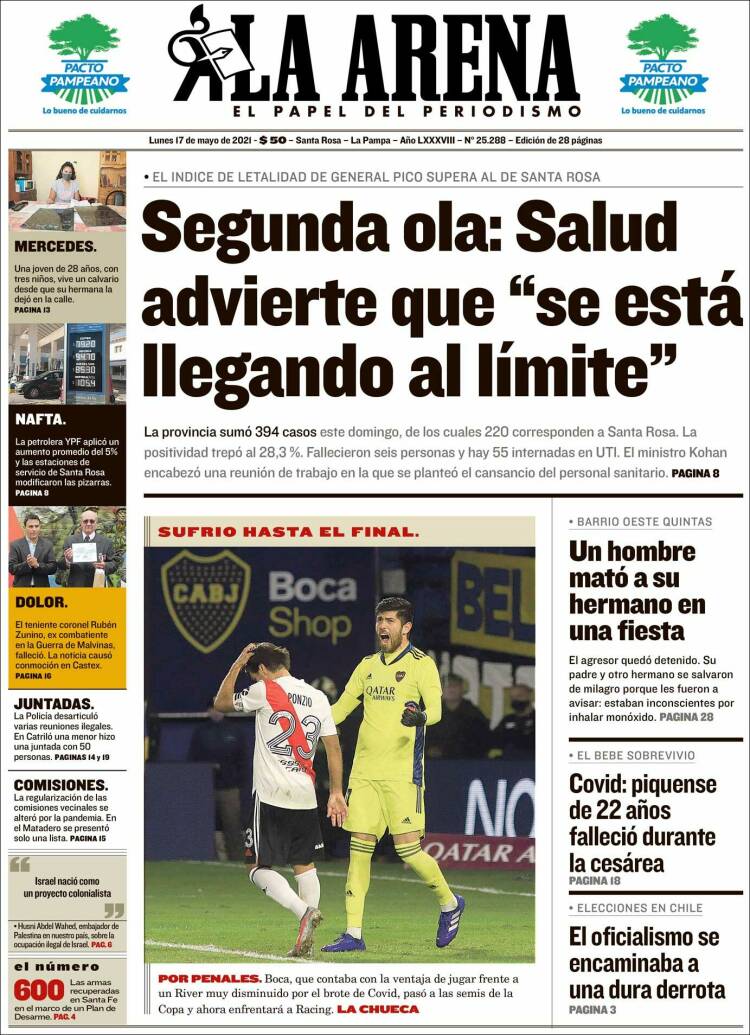 Portada de Diario La Arena (Argentina)