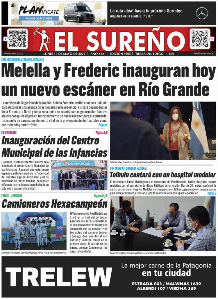 Portada de Diario El Sureño (Argentina)